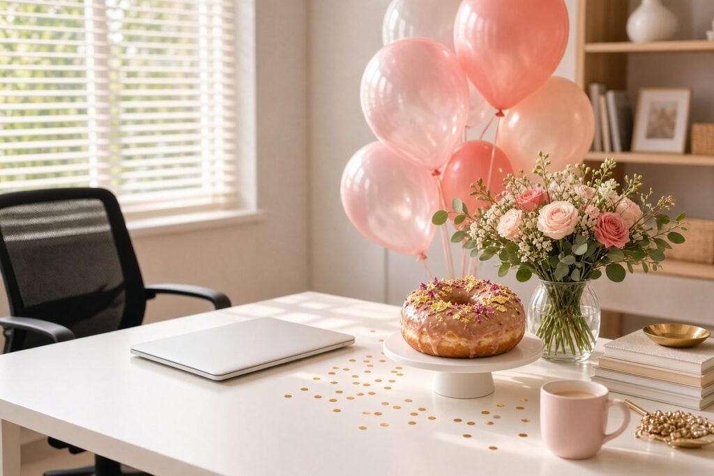 Birthday desk with balloons